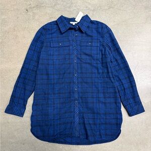 L.L. Bean Womens Signature Chamois Tunic Shirt Classic Blue Plaid Sz L New W Tag
